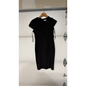 Calvin Klein Black Cap Sleeve Sheath Dress Wrap Front Size 10 Elegant